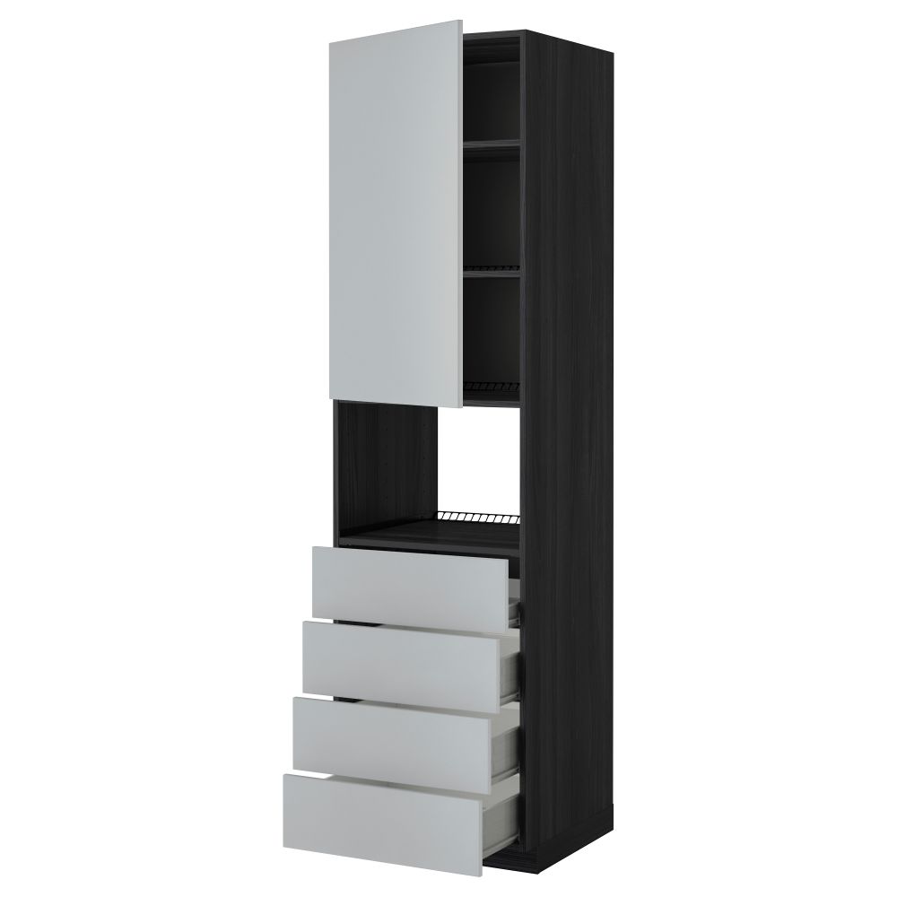 Высокий шкаф для духовки, дверца, 4 ящика МЕТОД / ФОРВАРА, черный, Веддинге серый - фото 1