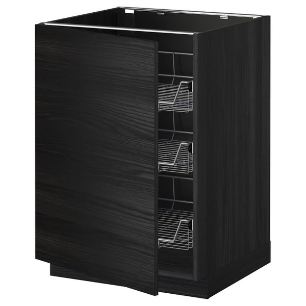 Напольный шкаф с проволочные ящиками, черный, Тингсрид черный 60x60 см IKEA МЕТОД 592.317.77 - схема-чертеж с размерами