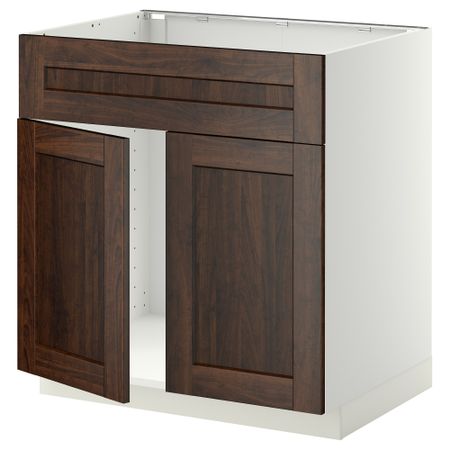 Напольный шкаф под мойку 2 дверцы/фронтальных панели МЕТОД, белый, Эдсерум коричневый (80x60 см)