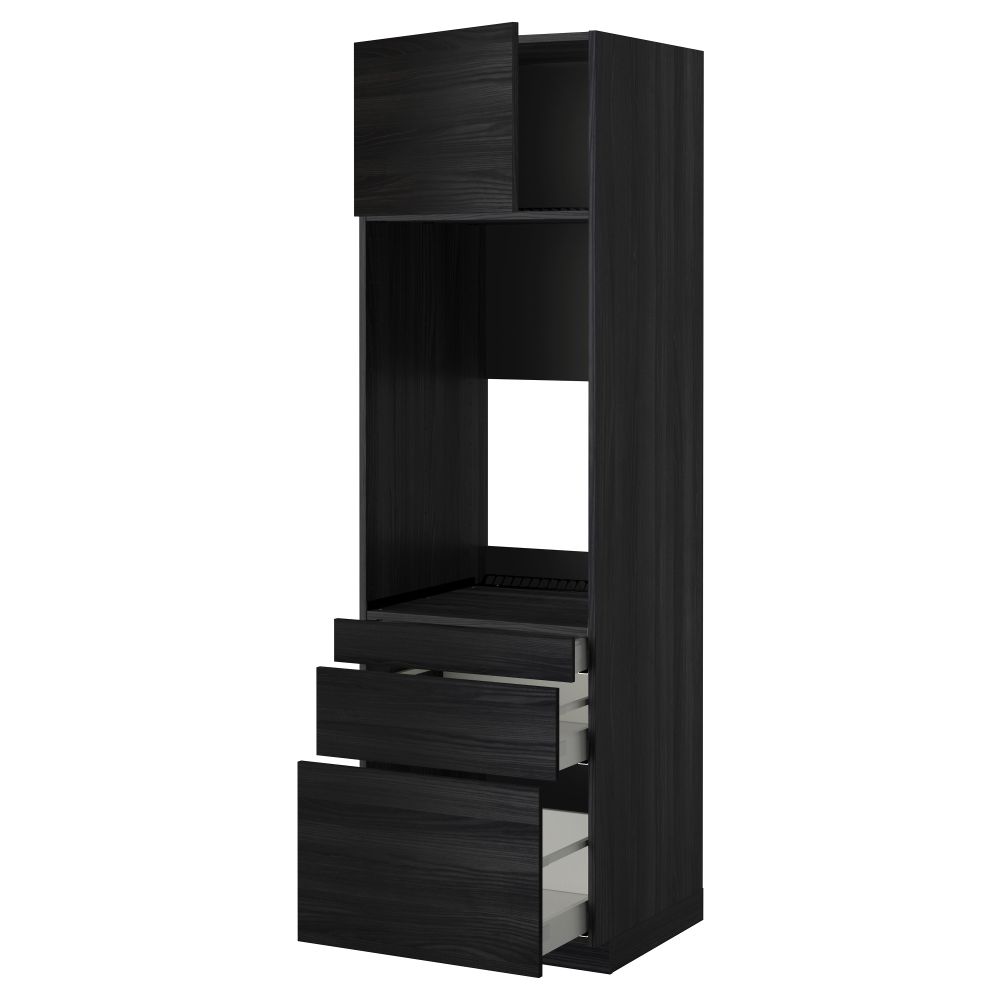 Высокий шкаф для двойной духовки, 3 ящика, дверца МЕТОД / МАКСИМЕРА, черный, Тингсрид черный - схема-чертеж с размерами