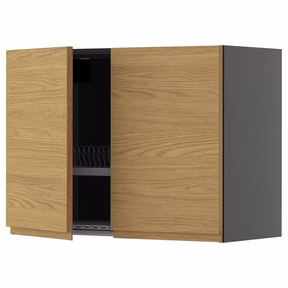 METOD Навесной шкаф с сушилкой/2дверцы - черно-серый/Voxtorp под дуб 80x60 см - фото 1