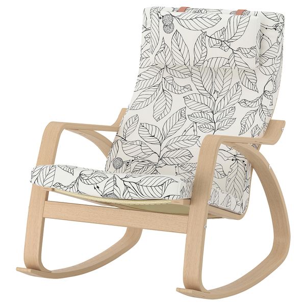 Кресло-качалка ПОЭНГ, дубовый шпон, беленый, Висланда черный/белый - фото 1