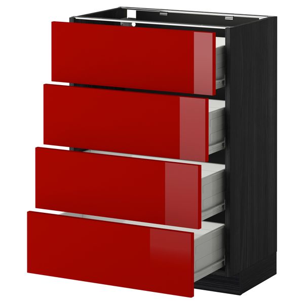 Напольный шкаф 4 фронтальных панели/4 ящика МЕТОД / ФОРВАРА, черный, Рингульт красный - схема-чертеж с размерами