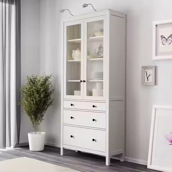 HEMNES Шкаф-витрина с 3 ящиками - белая морилка 90x197 см - фото 2