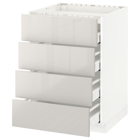 Напольный шкаф, 4 фронтальных панели/4ящика, белый/Рингульт светло-серый 60x60 см IKEA METOD МЕТОД / MAXIMERA МАКСИМЕРА