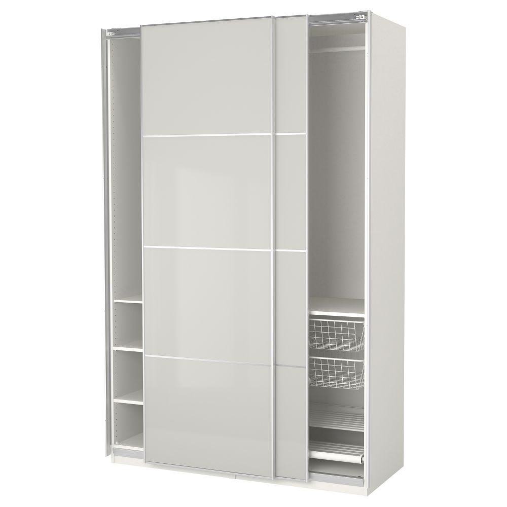 Гардероб ПАКС, белый Хокксунд, глянцевый светло-серый (150x66x236 см) - фото 1