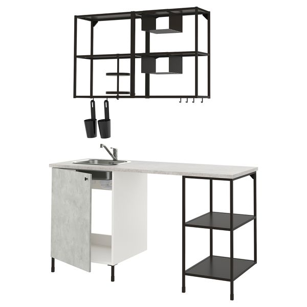 Кухня, 123x63.5x222 см, антрацит, под бетон IKEA BEGIVENHET БЕГИВЕНХЕТ 093.372.91 - фото 2