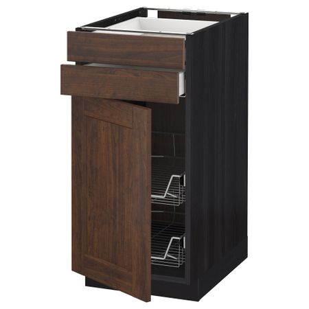 Напольный шкаф, дверца, 2 ящика, проволочных корзин МЕТОД / МАКСИМЕРА, черный, Эдсерум коричневый