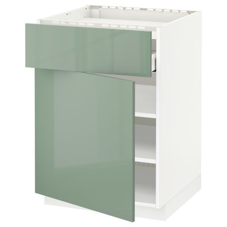 Напольный шкаф для варочной панели, ящик, полка, дверцы МЕТОД / МАКСИМЕРА, белый, Калларп светло-зеленый (60x60 см)