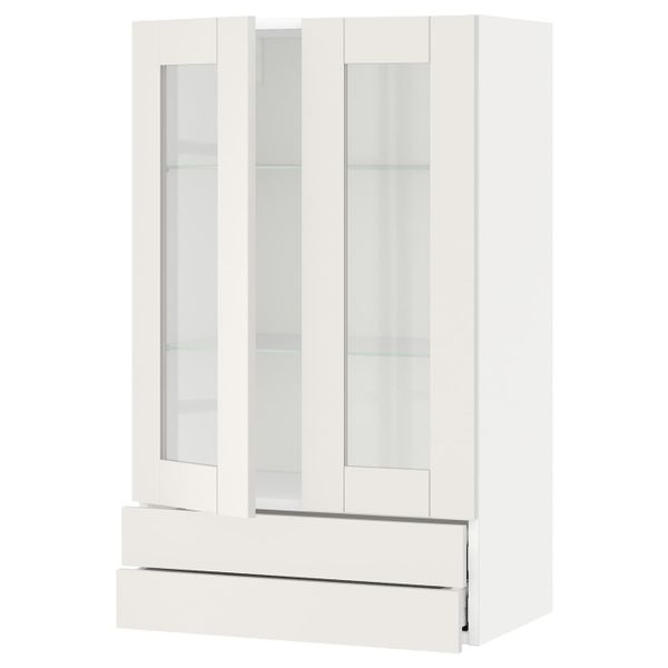 Навесной шкаф, 2 стекло двери/2 ящика, белый/Сэведаль белый 60x100 см IKEA METOD МЕТОД / MAXIMERA МАКСИМЕРА 694.463.34 - фото 1