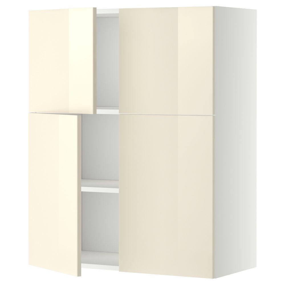 Навесной шкаф с полками, 4 дверцы МЕТОД, белый, Рингульт кремовый (80x100 см) - схема-чертеж с размерами