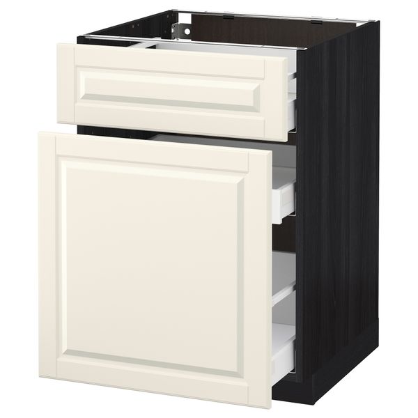 Напольный шкаф, выдвижной секцией, ящик МЕТОД / МАКСИМЕРА, черный, Будбин белый с оттенком - схема-чертеж с размерами