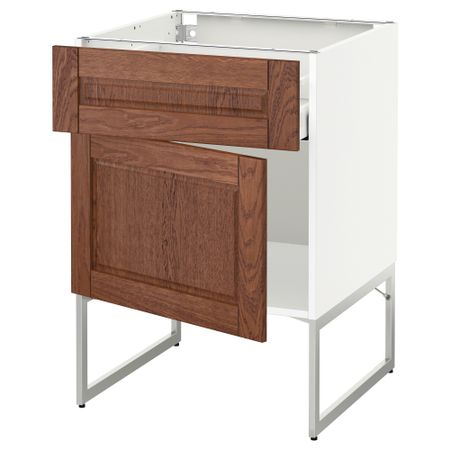 Напольный шкаф с ящиком, дверью МЕТОД / МАКСИМЕРА, белый, Филипстад коричневый