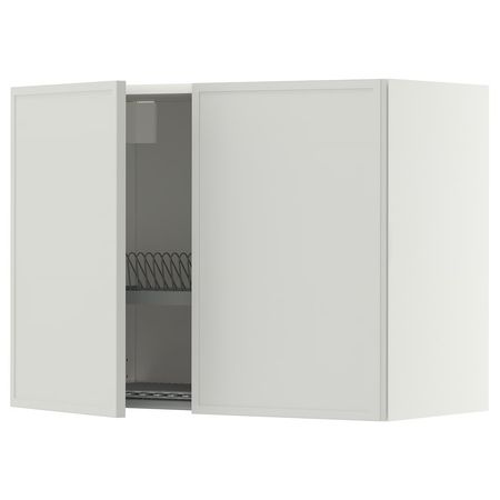 METOD Навесной шкаф с сушилкой/2дверцы - белый/Aspudden светло-серый 80x60 см