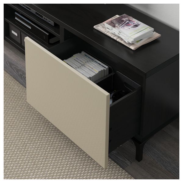 Тумба для ТВ с ящиками БЕСТО, черно-коричневый, Сельсвикен глянцевый/бежевый (180x40x48 см) - фото 3