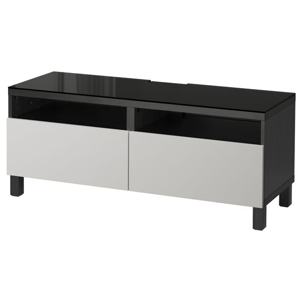 Тумба для ТВ с ящиками БЕСТО, черно-коричневый, Лаппвикен светло-серый (120x40x48 см) - фото 1