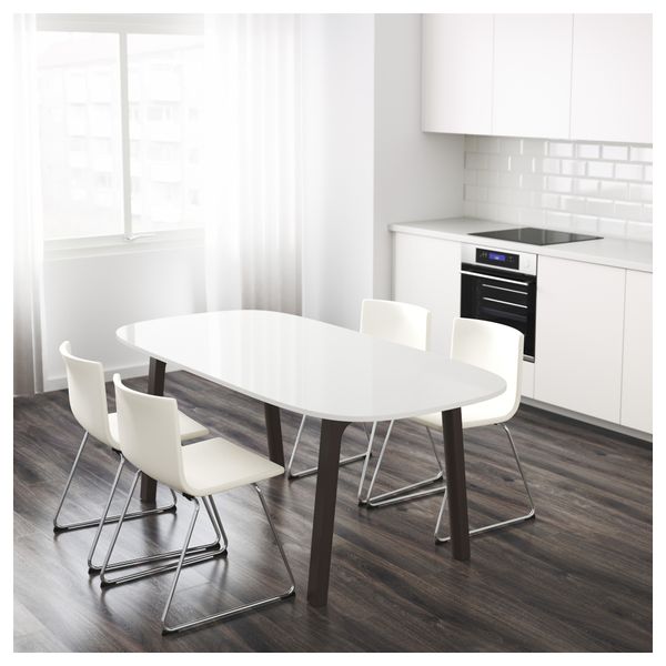 Стол ОППЕБЮ, темно-коричневый белый, Вэстано глянцевый темно-коричневый белый (185x90 см) - схема-чертеж с размерами