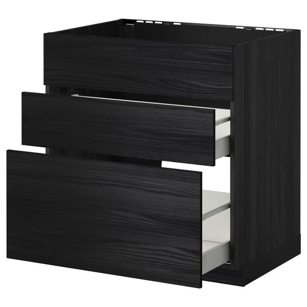 Напольный шкаф под мойку + 3 фронтальных панели/2ящ, черный, Тингсрид черный 80x60 см IKEA МЕТОД / МАКСИМЕРА 492.353.75 - схема-чертеж с размерами