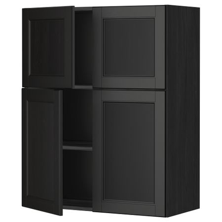 Навесной шкаф с полками, 4 дверцы МЕТОД, черный, Лаксарби черно-коричневый (80x100 см)