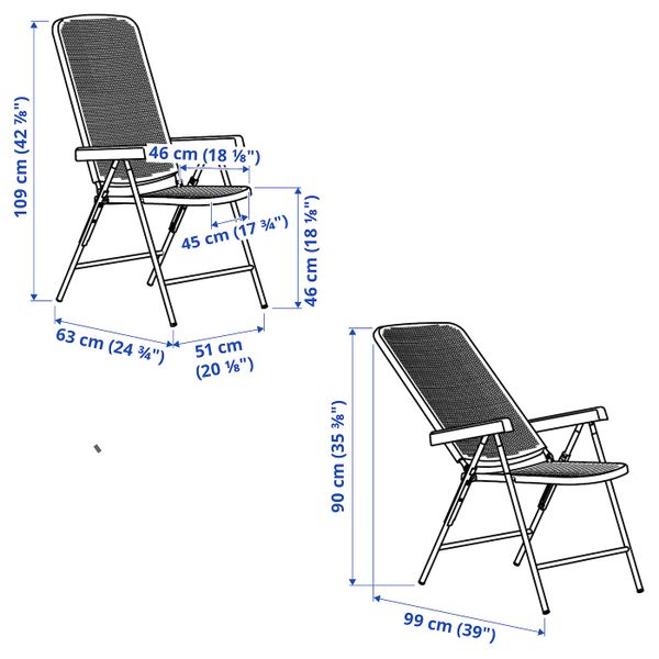 Садовое кресло, регулируемая спинка, белый, бежевый IKEA TORPARÖ ТОРПАРЁ 104.613.45 - схема-чертеж с размерами
