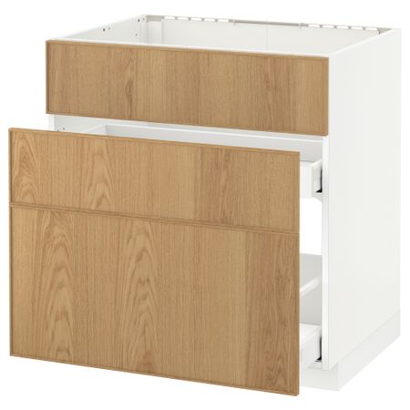 Напольный шкаф под мойку + 3 фронтальных панели, 2 ящика МЕТОД / МАКСИМЕРА, белый, Экестад дуб