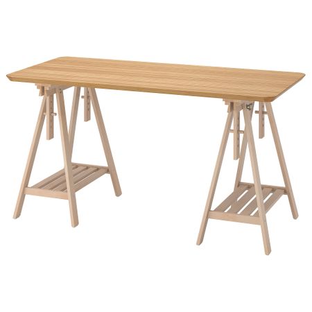 Письменный стол, 140x65 см, бамбук, береза IKEA ANFALLARE АНФАЛЛАРЕ, MITTBACK МИТТБАКК 494.177.28