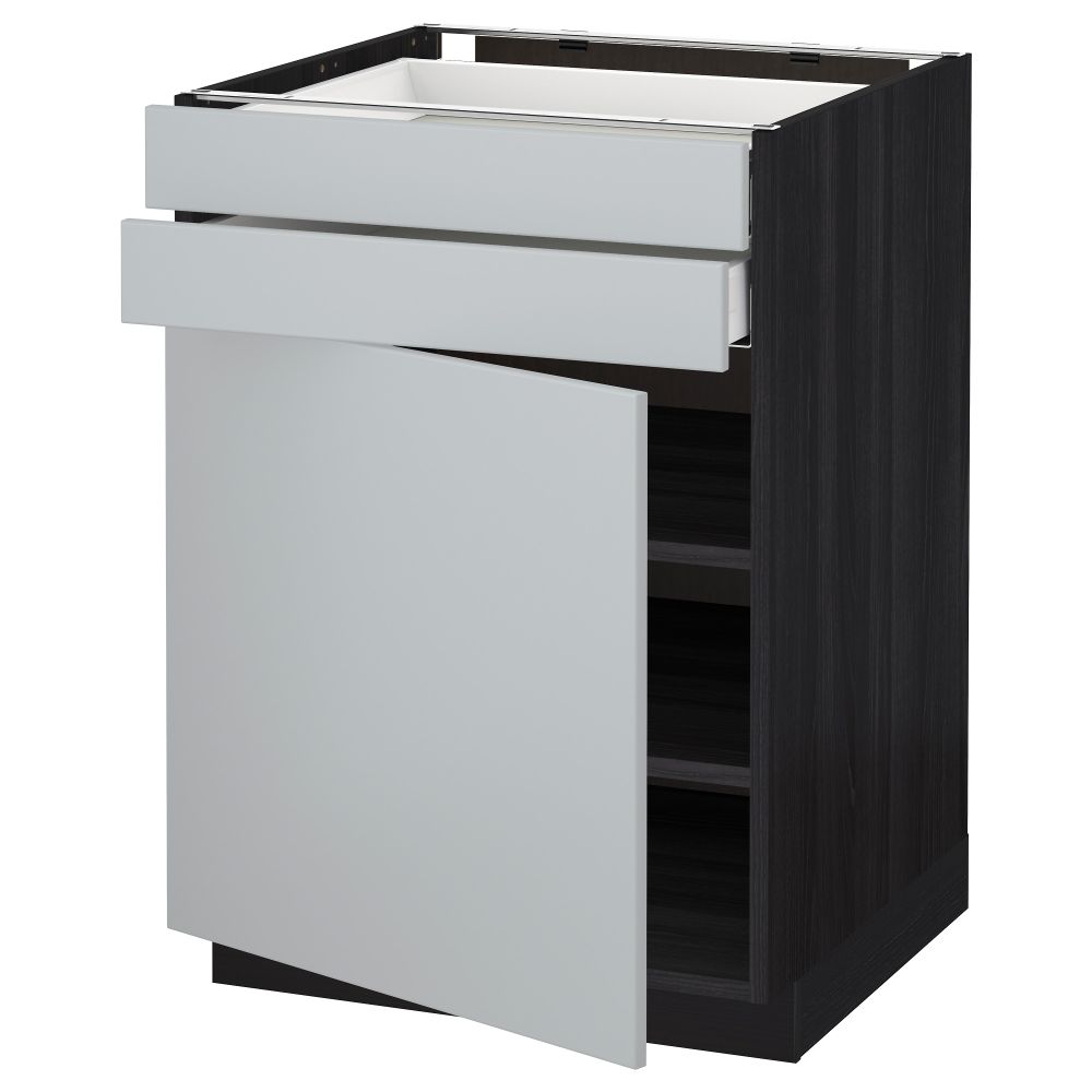 Напольный шкаф с дверцей, 2 ящиками МЕТОД / МАКСИМЕРА, черный, Веддинге серый - схема-чертеж с размерами