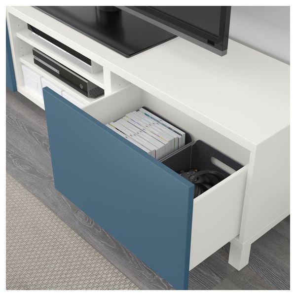 Тумба для ТВ с ящиками БЕСТО, белый, Вальвикен темно-синий (180x40x48 см) - фото 3