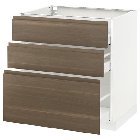 Напольный шкаф с 3 ящиками, белый/Воксторп грецкий орех 80x60 см IKEA METOD МЕТОД / MAXIMERA МАКСИМЕРА 992.385.31