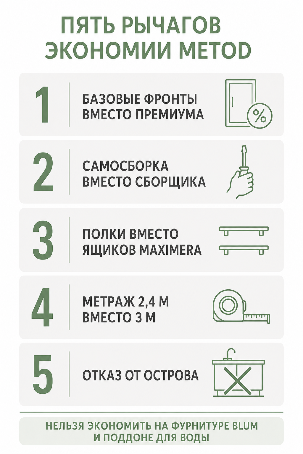 Чек-лист: пять рычагов экономии METOD от базовых фронтов до отказа от острова