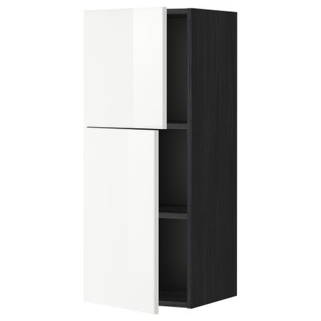 Навесной шкаф с полками, 2 дверцы МЕТОД, черный, Рингульт белый