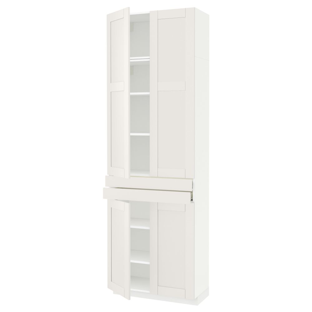 Высокий шкаф + полки, 2 ящика, 4 дверцы МЕТОД / ФОРВАРА, белый, Сэведаль белый (80x37x240 см) - схема-чертеж с размерами