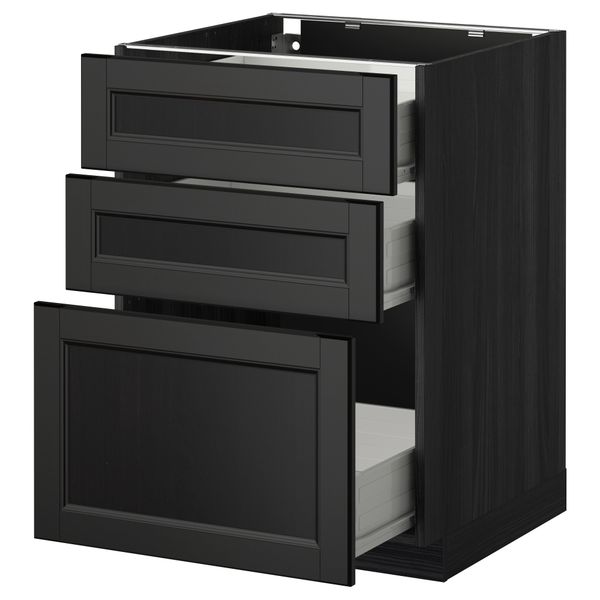 Напольный шкаф с 3 ящиками МЕТОД / ФОРВАРА, черный, Лаксарби черно-коричневый - схема-чертеж с размерами