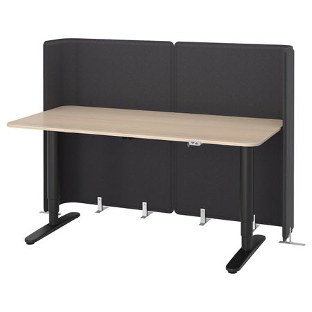 Стол-трансформер для приемной, дубовый шпон, беленый, черный 160x80 120 см IKEA БЕКАНТ 692.882.59