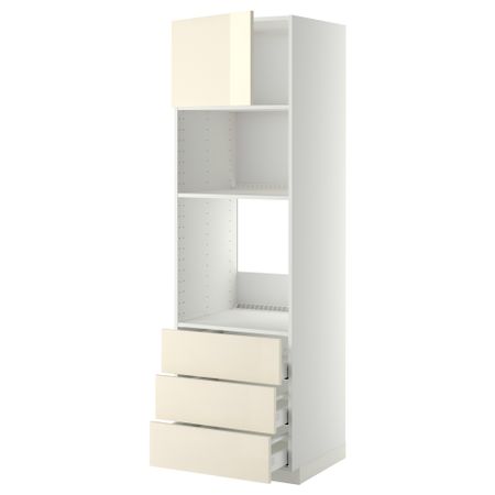 Высокий шкаф для духовки/СВЧ дверца, 3 ящика МЕТОД / МАКСИМЕРА, белый, Рингульт кремовый