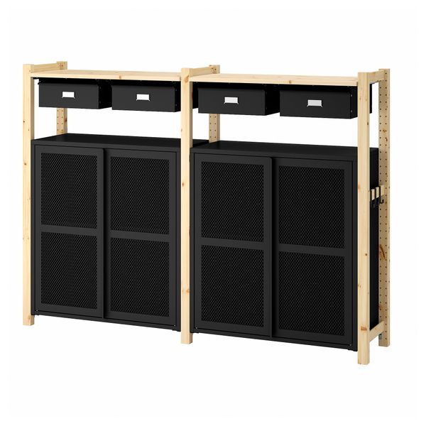 2 секции, полки, шкафы, 175x30x124 см, сосна, черный сетка IKEA IVAR ИВАР 895.080.95 - фото 2