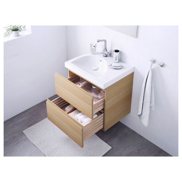 Шкаф для раковины с 2 ящиками ГОДМОРГОН / ЭДЕБОВИКЕН, под беленый дуб (60x49x64 см) - схема-чертеж с размерами