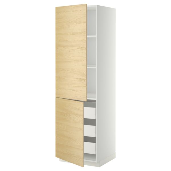 Высокий шкаф + полки, 3 ящика, 2 дверцы МЕТОД / ФОРВАРА, белый, Тингсрид береза - схема-чертеж с размерами