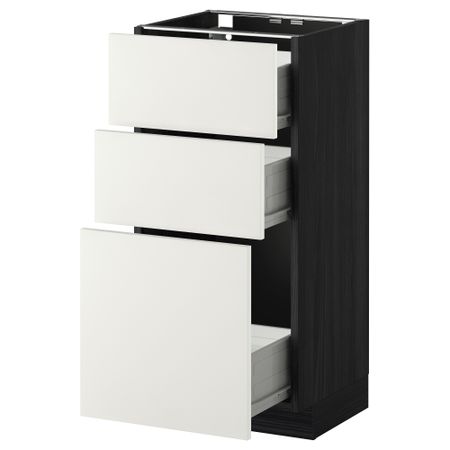 Напольный шкаф с 3 ящиками МЕТОД / ФОРВАРА, черный, Хэггеби белый