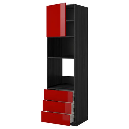 Высокий шкаф для духовки/СВЧ дверца, 3 ящика МЕТОД / МАКСИМЕРА, черный, Рингульт красный
