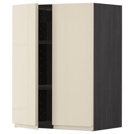 Навесной шкаф с полками/2дверцы, черный, Воксторп глянцевый светло-бежевый 60x80 см IKEA МЕТОД 893.027.87