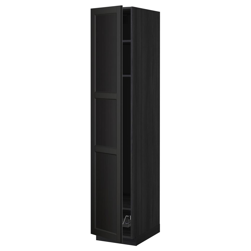 Высокий шкаф с полками, проволочной корзиной МЕТОД, черный, Лаксарби черно-коричневый - схема-чертеж с размерами