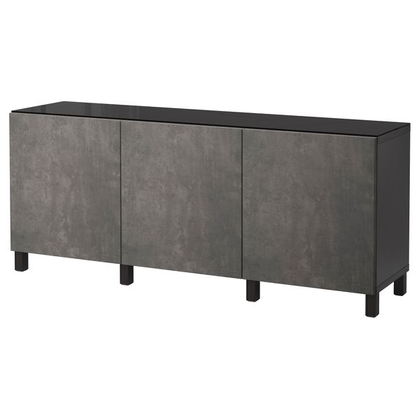 Комбинация для хранения с дверцами БЕСТО, черно-коричневый Кэлльвикен, темно-серый под бетон (180x40x74 см) - фото 1