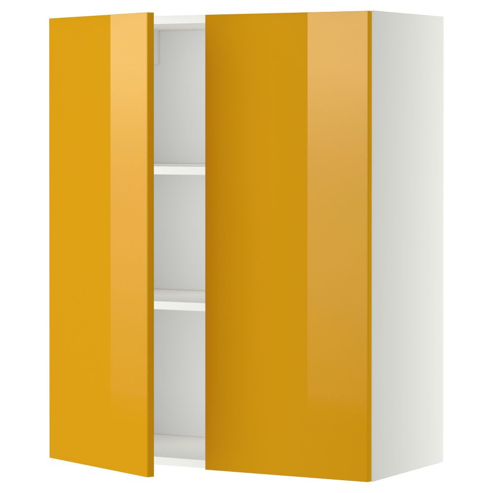 Навесной шкаф с полками, 2 дверцы МЕТОД, белый, Ерста желтый - схема-чертеж с размерами