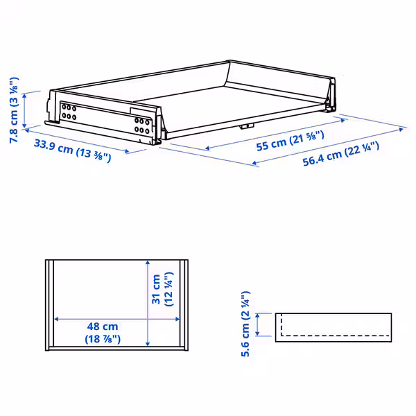 KNIVSHULT Ящик, низкий - темно-серый 60x37 см - схема-чертеж с размерами