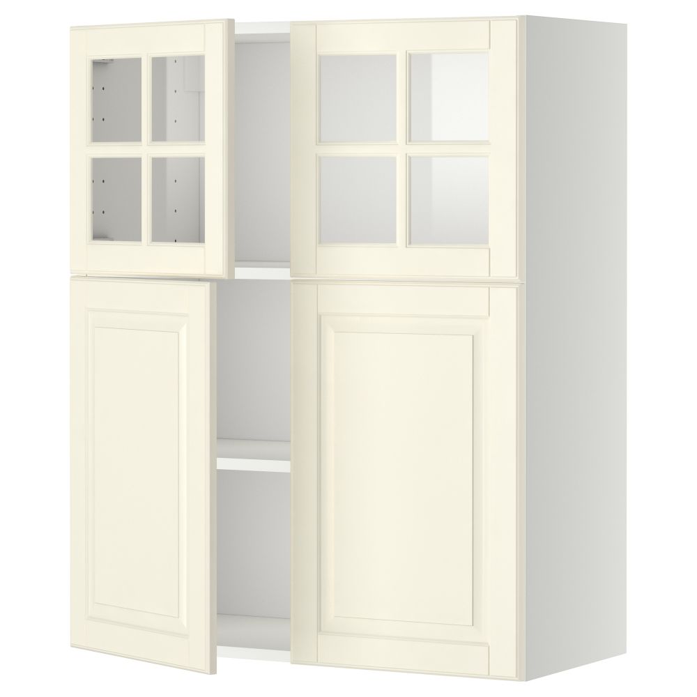 Навесной шкаф, полки, 2 двери, 2 стеклянные дверцы МЕТОД, белый, Будбин белый с оттенком (80x100 см) - схема-чертеж с размерами