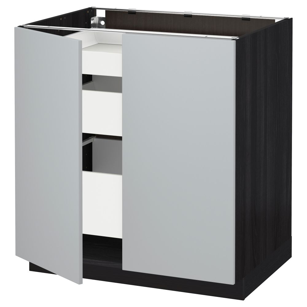 Напольный шкаф с 2 дверцами, 3 ящиками МЕТОД / МАКСИМЕРА, черный, Веддинге серый (80x60 см) - схема-чертеж с размерами