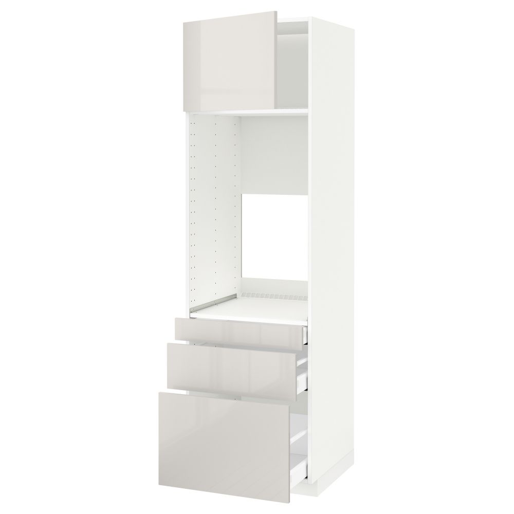 Высокий шкаф для двойной духовки, 3 ящика, дверца МЕТОД / МАКСИМЕРА, белый, Рингульт светло-серый - схема-чертеж с размерами