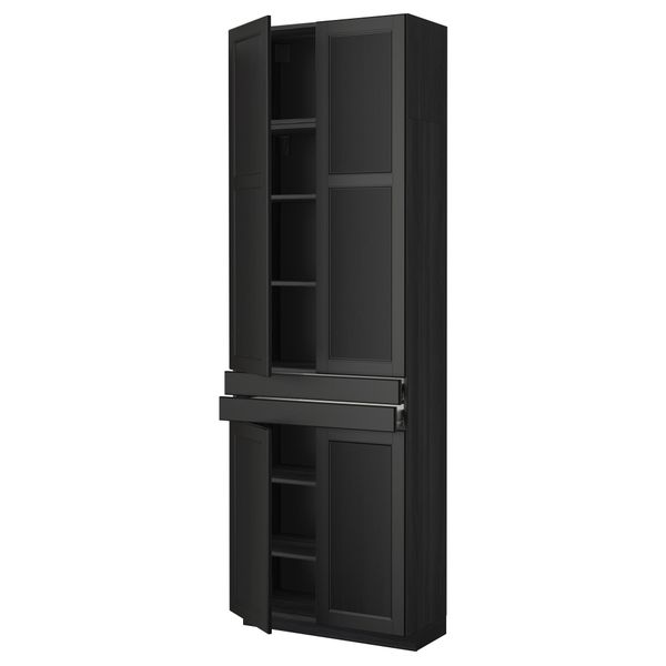 Высокий шкаф + полки, 2 ящика, 4 дверцы МЕТОД / ФОРВАРА, черный, Лаксарби черно-коричневый черно-коричневый (80x37x240 см) - фото 1