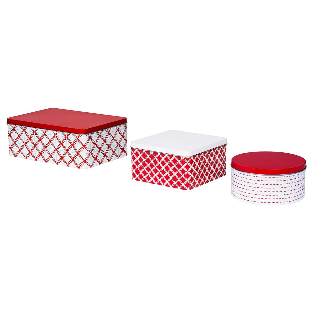 Набор емкостей, 3 штуки, разные формы белый/красный IKEA ВИНТЕРФЕСТ 204.346.53 - фото 1